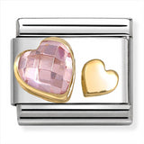 Nomination Composable 18ct Gold and Cubic Zirconia Raised Pink Hearts Link