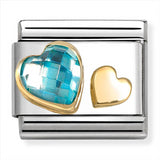 Nomination Composable 18ct Gold and Cubic Zirconia Raised Blue Hearts Link