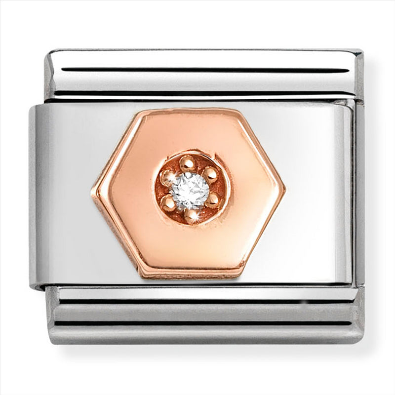 Nomination Composable 9ct Rose Hexagon with Cubic Zirconia Link