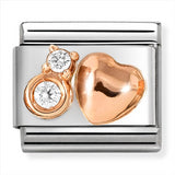 Nomination Composable 9ct Rose Raised Heart and Cubic Zirconias Link