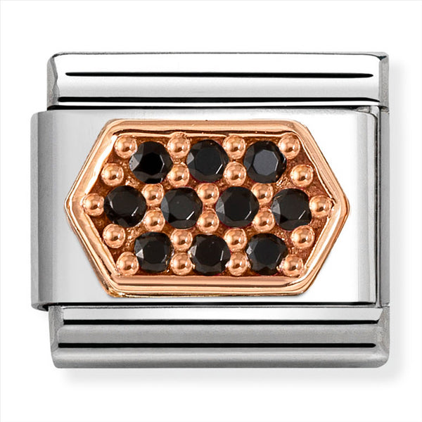 Nomination Composable 9ct Rose Gold and Black Zirconia Hexagon Link