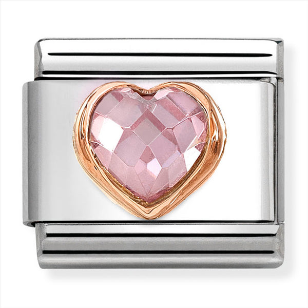 Nomination Composable 9ct Rose Gold and Pink Cubic Zirconia Heart Link