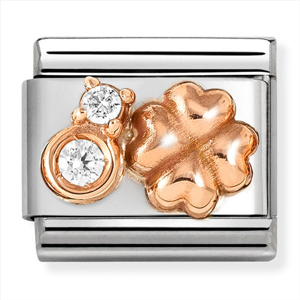 Nomination Composable 9ct Rose Four-Leaf Clover with Two White Cubic Zirconias