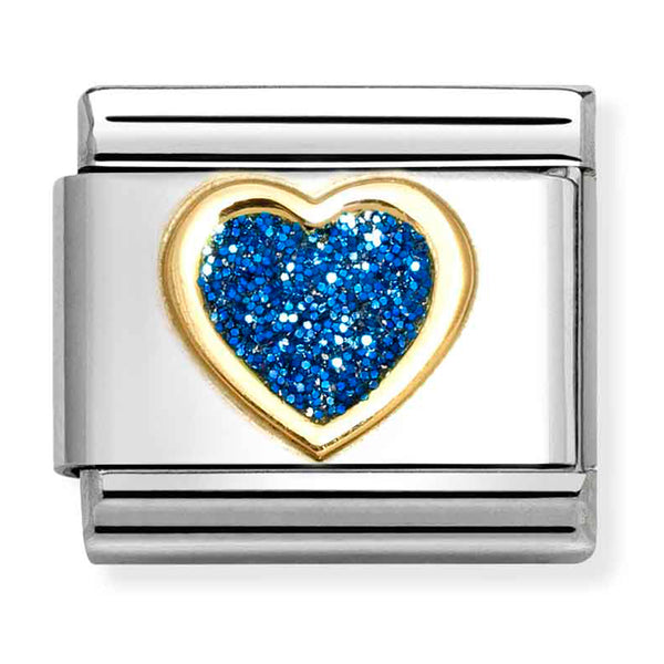 Nomination Composable 18ct Gold & Enamel Glitter Blue Heart