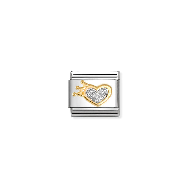 Nomination Composable 18ct Gold and Enamel Glitter Heart and Crown