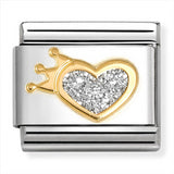 Nomination Composable 18ct Gold and Enamel Glitter Heart and Crown