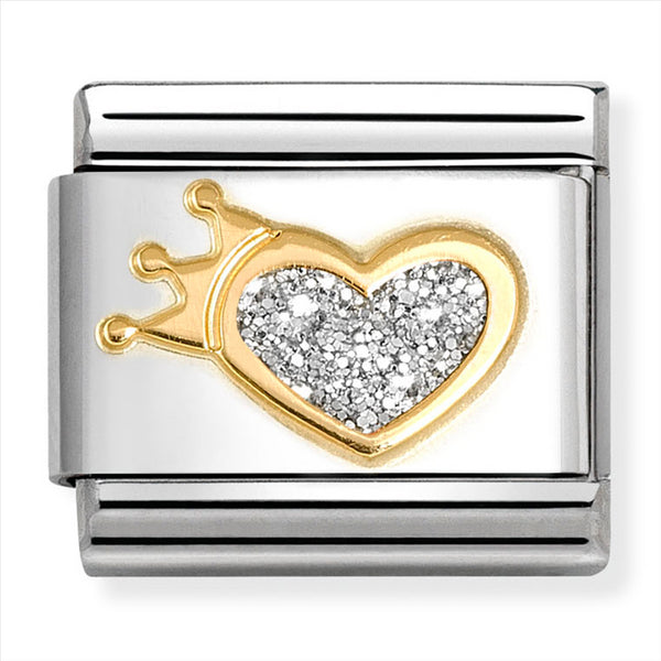 Nomination Composable 18ct Gold and Enamel Glitter Heart and Crown