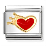 Nomination Composable 18ct Gold and Enamel Red Heart and Crown