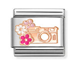 Nomination Composable 9ct Rose Gold and Enamel Camera and Flowers