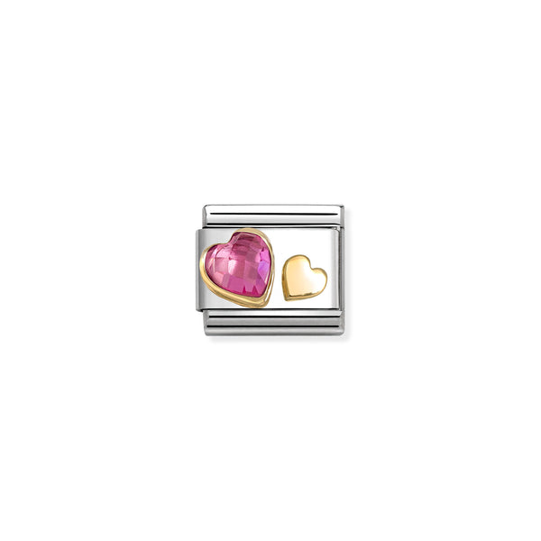 Nomination Composable 18ct Gold and Cubic Zirconia Raised Pink Heart Link