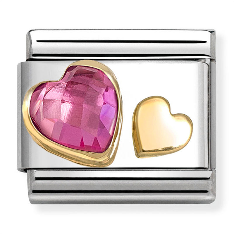 Nomination Composable 18ct Gold and Cubic Zirconia Raised Pink Heart Link