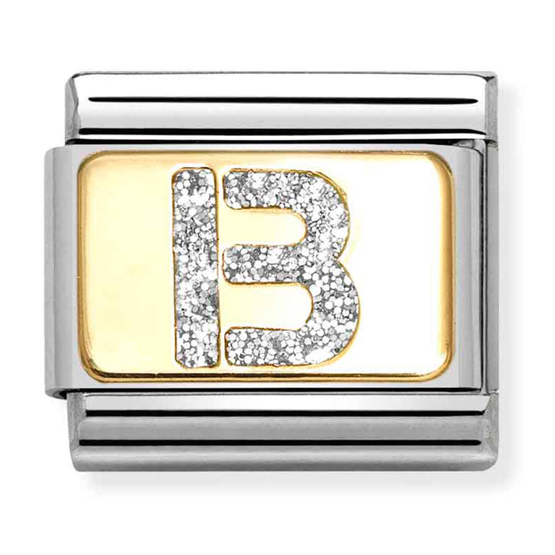 Nomination Composable 18ct Gold and Glitter Enamel Letter 'B' Link