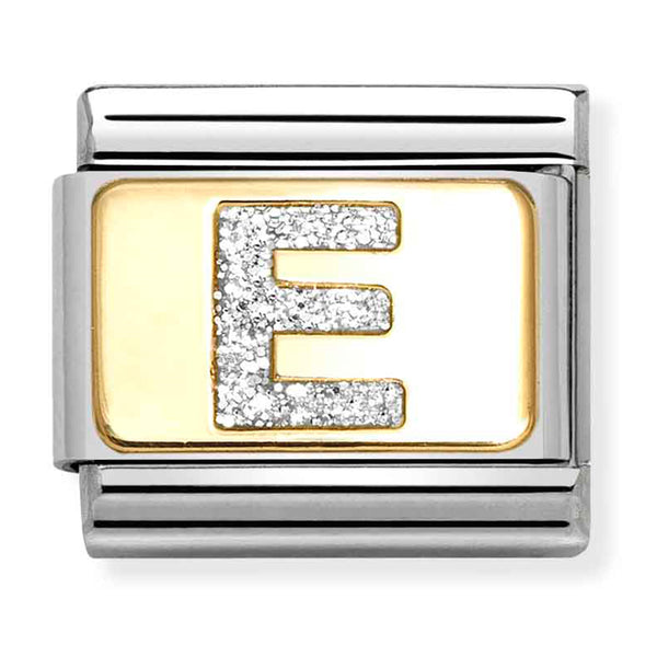 Nomination Composable 18ct Gold and Glitter Enamel Letter 'E' Link