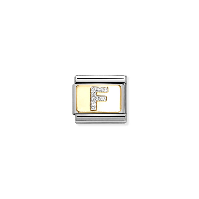 Nomination Composable 18ct Gold and Glitter Enamel Letter 'F' Link