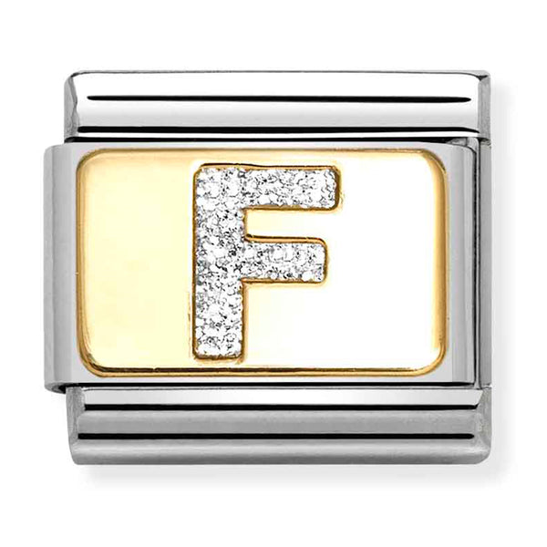 Nomination Composable 18ct Gold and Glitter Enamel Letter 'F' Link