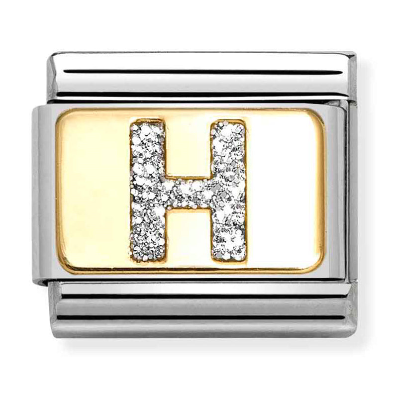 Nomination Composable 18ct Gold and Glitter Enamel Letter 'H' Link