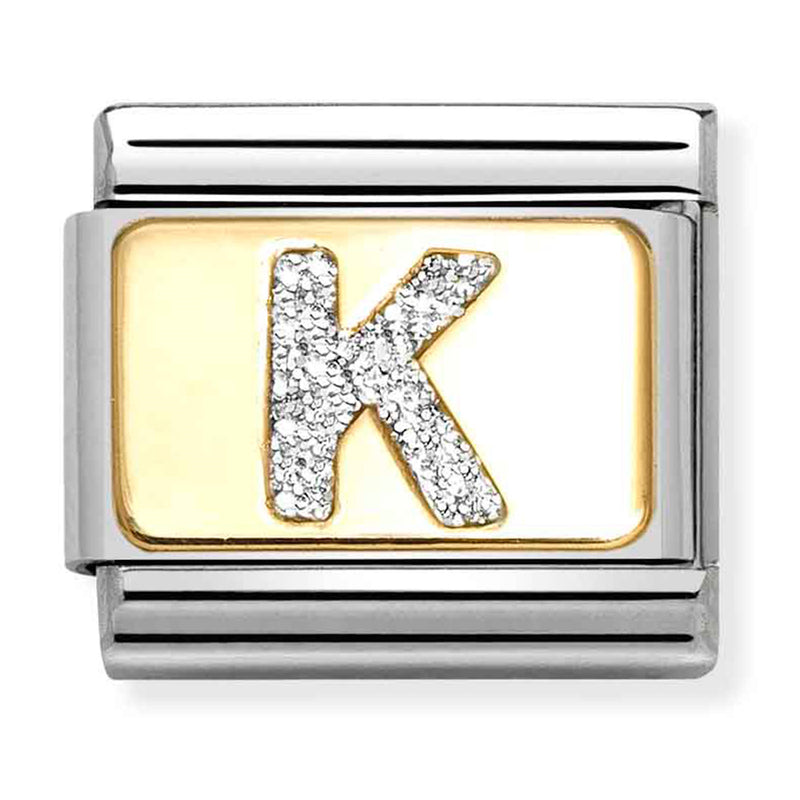 Nomination Composable 18ct Gold and Glitter Enamel Letter 'K' Link