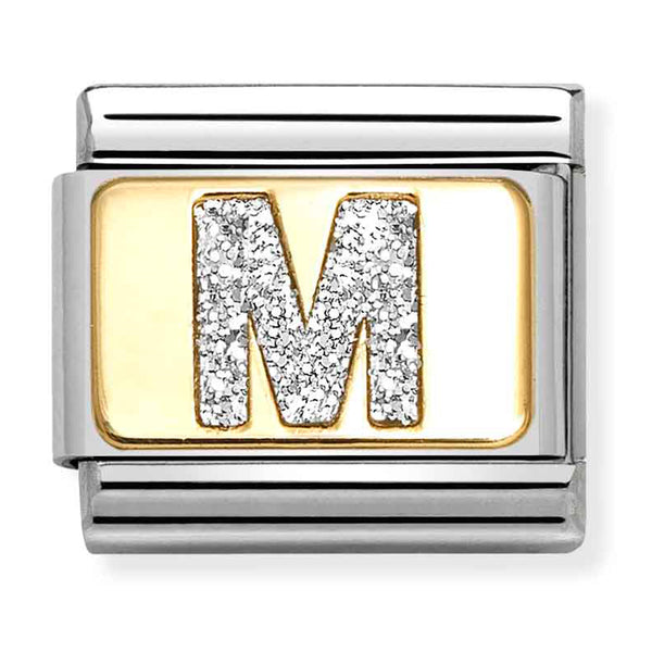 Nomination Composable 18ct Gold and Glitter Enamel Letter 'M' Link