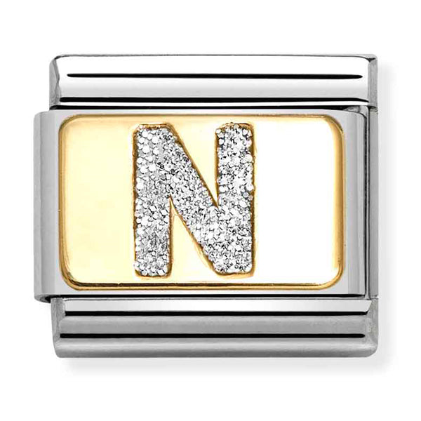 Nomination Composable 18ct Gold and Glitter Enamel Letter 'N' Link