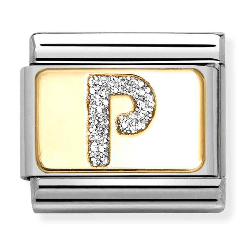 Nomination Composable 18ct Gold and Glitter Enamel Letter 'P' Link