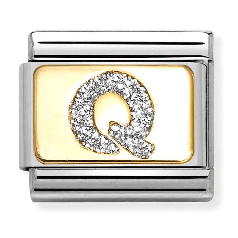 Nomination Composable 18ct Gold and Glitter Enamel Letter 'Q' Link