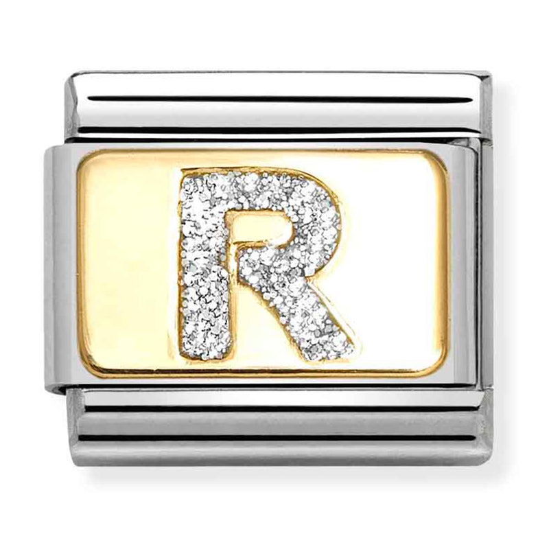 Nomination Composable 18ct Gold and Glitter Enamel Letter 'R' Link