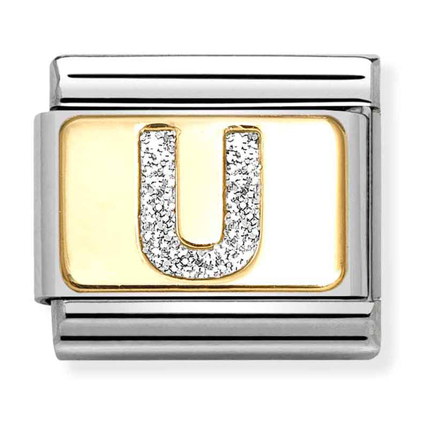 Nomination Composable 18ct Gold and Glitter Enamel Letter 'U' Link