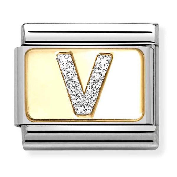 Nomination Composable 18ct Gold and Glitter Enamel Letter 'V' Link