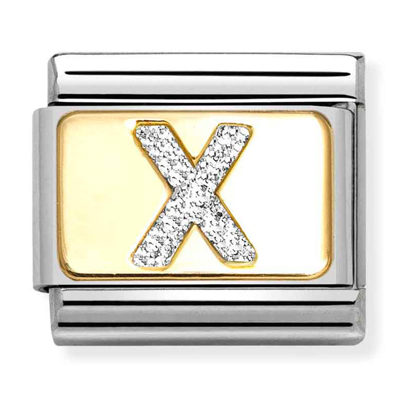 Nomination Composable 18ct Gold and Glitter Enamel Letter 'X' Link