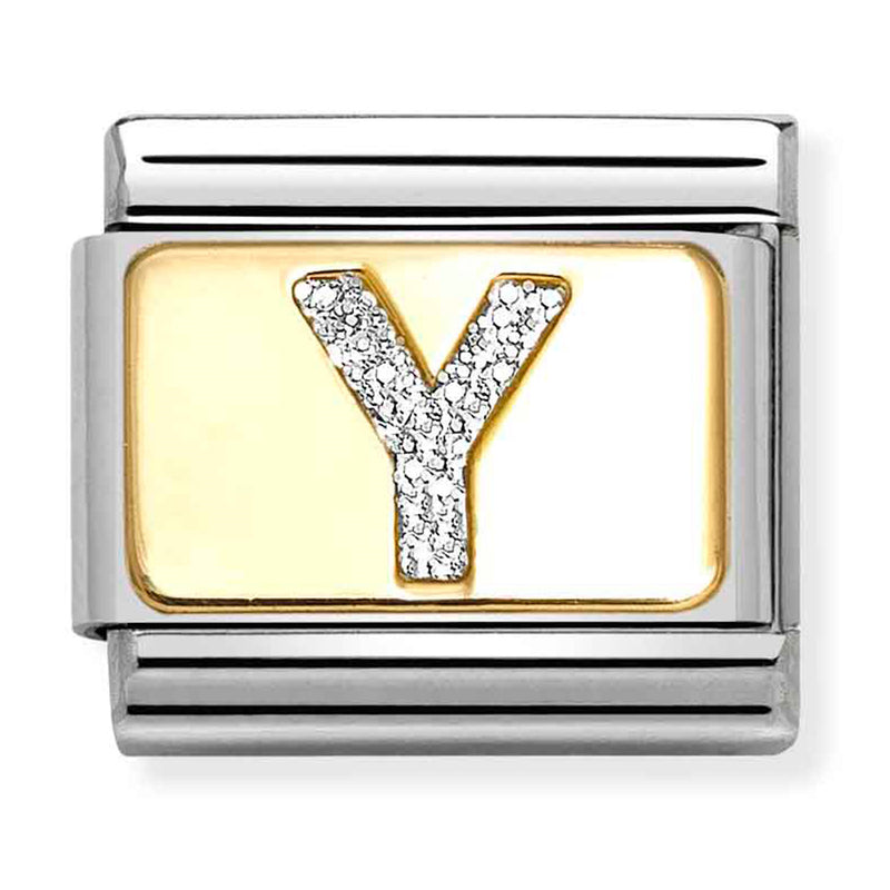 Nomination Composable 18ct Gold and Glitter Enamel Letter 'Y' Link