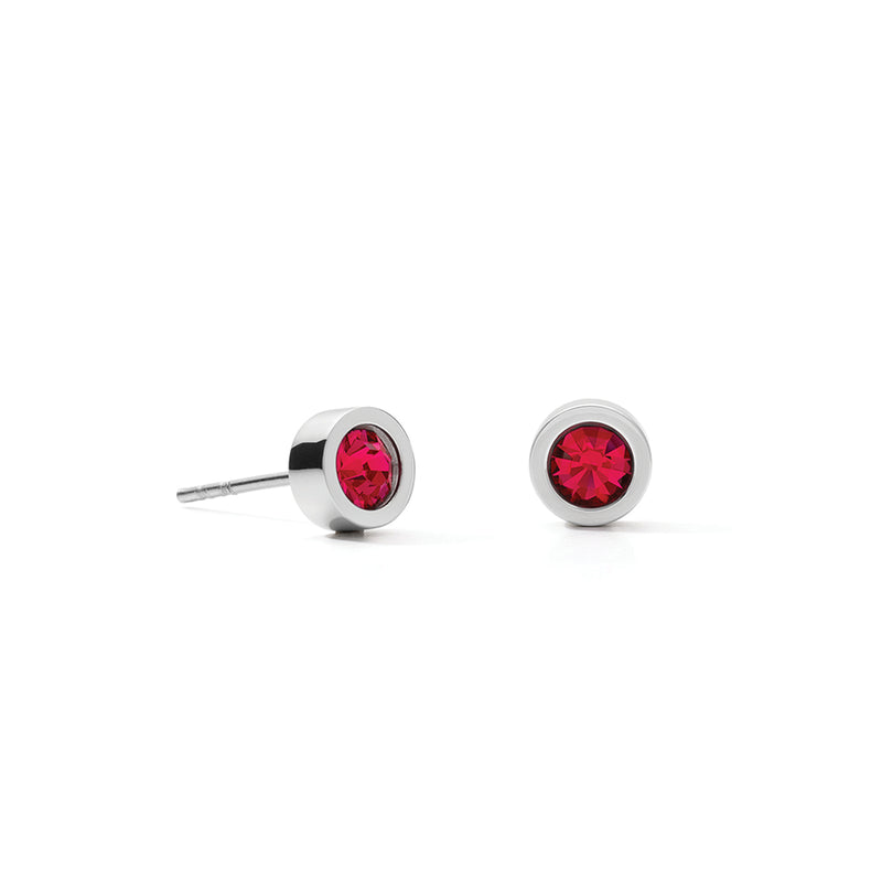 COEUR DE LION Silver Halo Red Stud Earrings