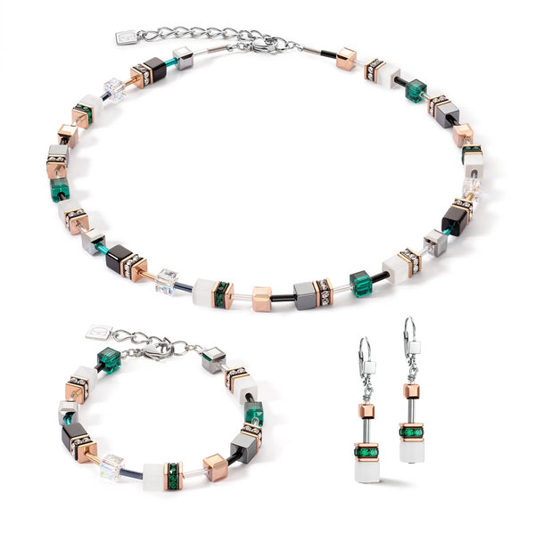 COEUR DE LION White & Dark Green Iconic GeoCUBE® Necklace