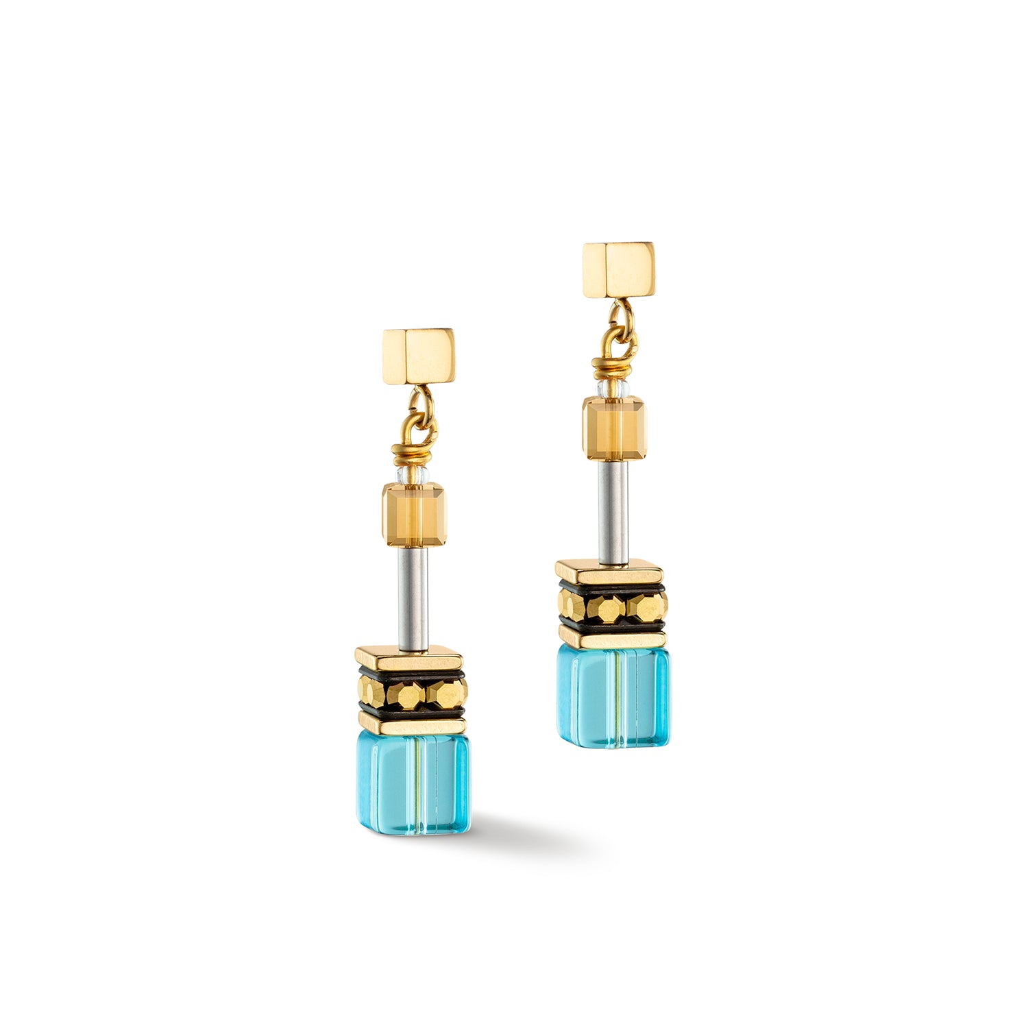 COEUR DE LION Iconic GeoCUBE® Fresh Turquoise Gold Earrings