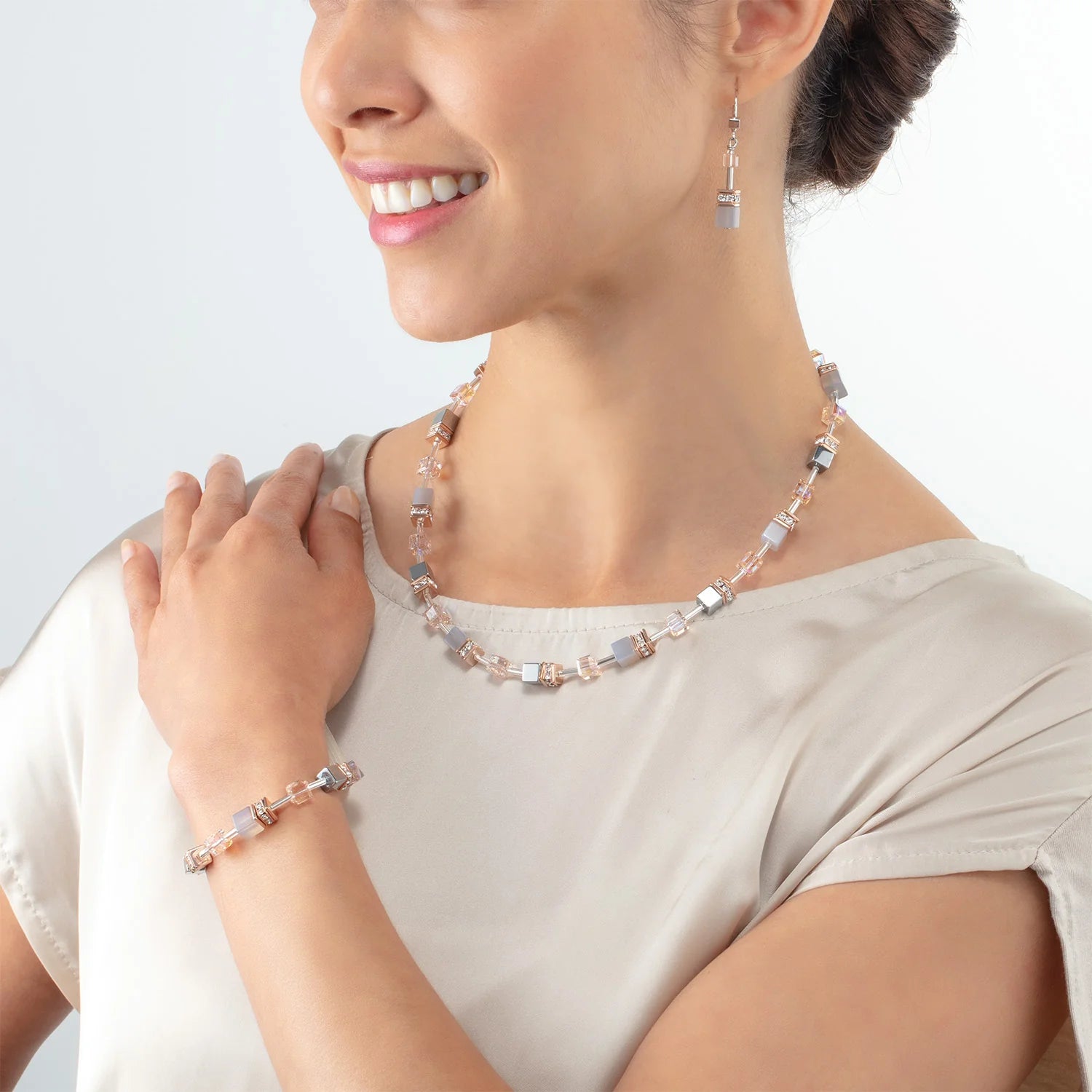 Coeur de Lion Peach Rose Gold Precious Iconic GeoCUBE® Necklace