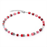 Coeur de Lion Red, Warm Pink & Silver Festive GeoCube® Necklace