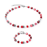 Coeur de Lion Red, Warm Pink & Silver Festive GeoCube® Necklace