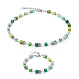 Coeur de Lion Vibrant Green, Teal & Silver Festive GeoCube® Necklace