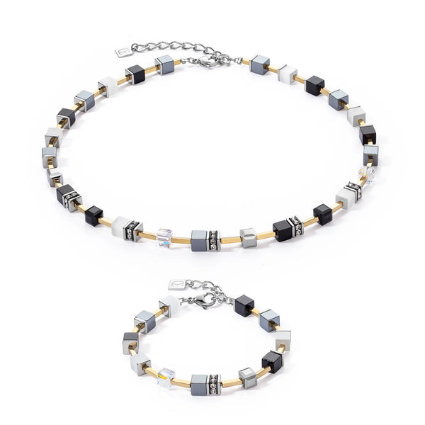 Coeur de Lion Sleek Black, White & Silver Festive GeoCube® Necklace
