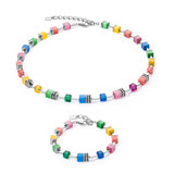 Coeur de Lion Bright Rainbow & Silver Festive GeoCube® Necklace