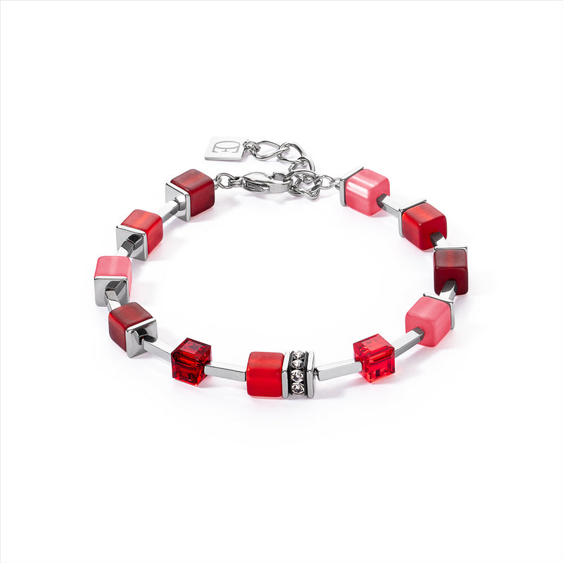 Coeur de Lion Red, Warm Pink & Silver Festive GeoCube® Bracelet