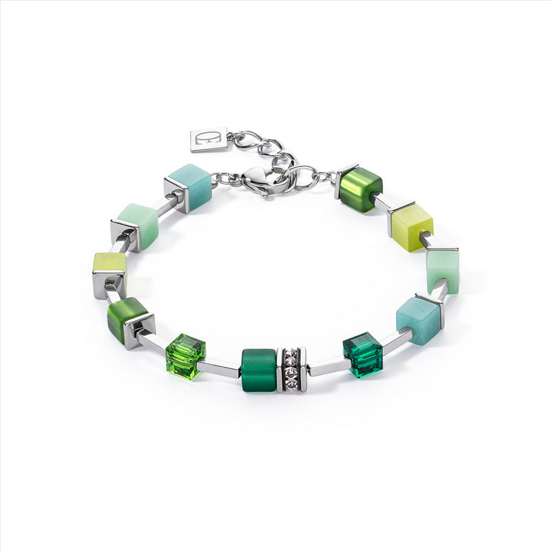 Coeur de Lion Vibrant Green, Teal & Silver Festive GeoCube® Bracelet