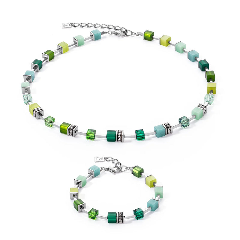Coeur de Lion Vibrant Green, Teal & Silver Festive GeoCube® Bracelet