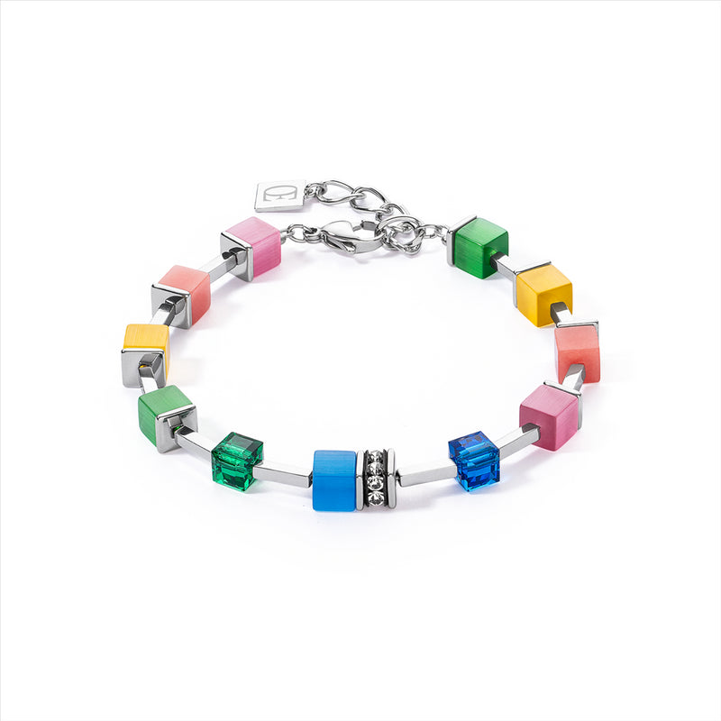 Coeur de Lion Bright Rainbow & Silver Festive GeoCube® Bracelet