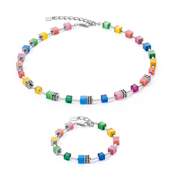 Coeur de Lion Bright Rainbow & Silver Festive GeoCube® Bracelet