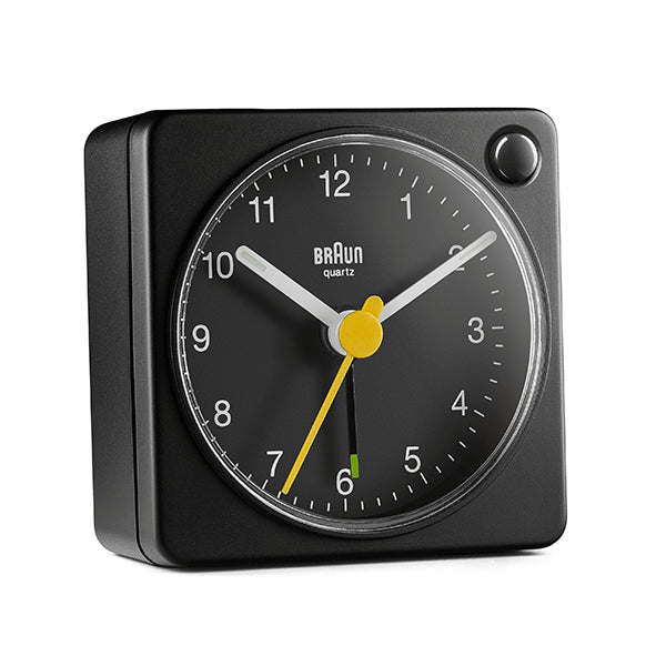 BRAUN Classic Analogue Square Black Travel Alarm Clock