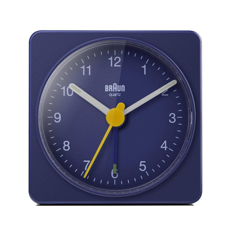 BRAUN Classic Analogue Square Blue Travel Alarm Clock