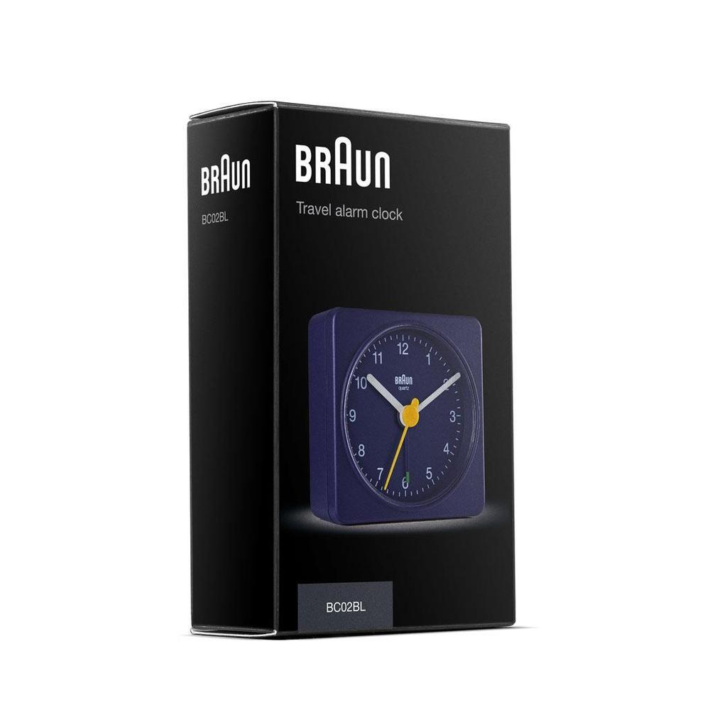 BRAUN Classic Analogue Square Blue Travel Alarm Clock