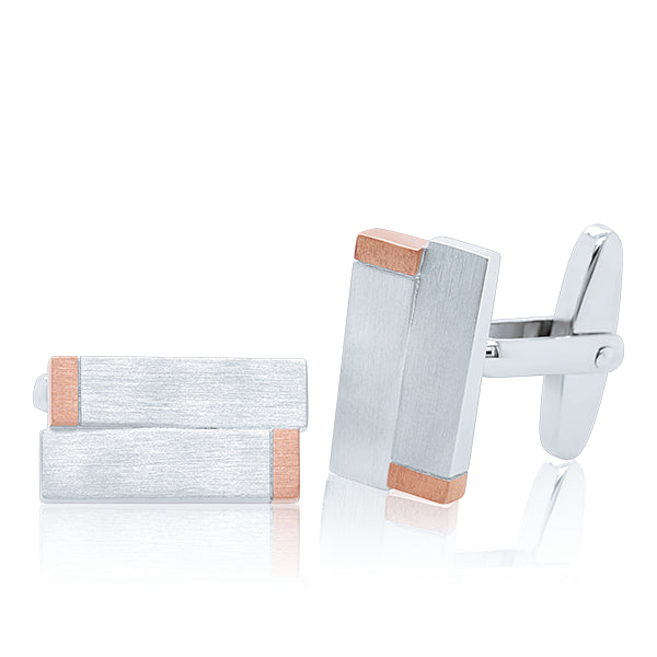 Breuning Silver & Rose Rectangular Cufflinks