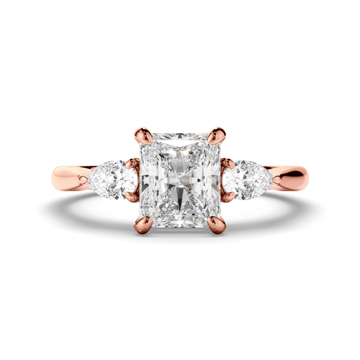 Radiant Cut Diamond Trilogy Engagement Ring with Pear Sides