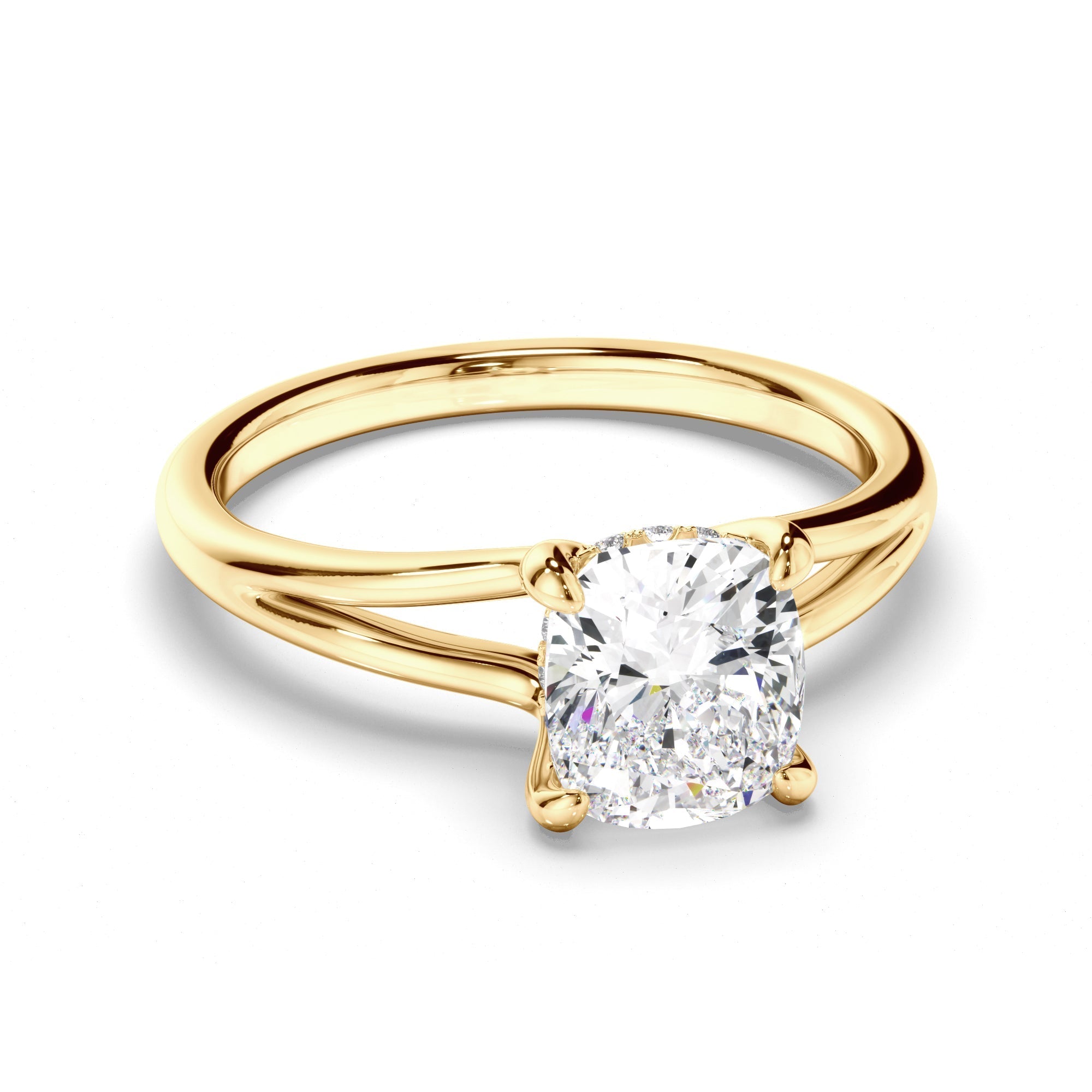 Cushion Cut Diamond Solitaire Hidden Halo Engagement Ring